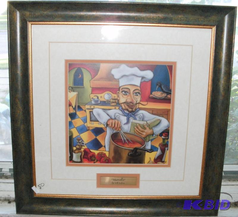 Nicely framed drawing of a chef with id mark...