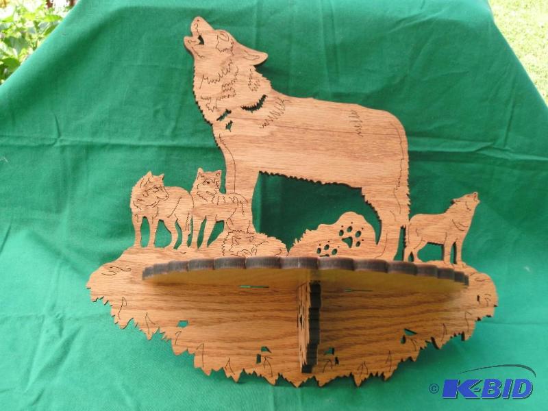 Finely detailed wood carved wolf shelf. I can...