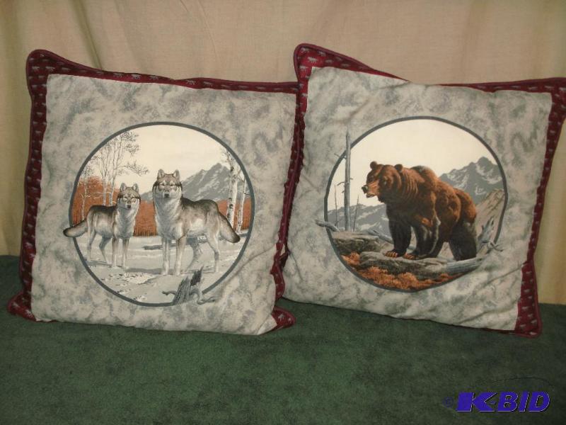 2 ThrowAccent pillows. One with wolves and o...