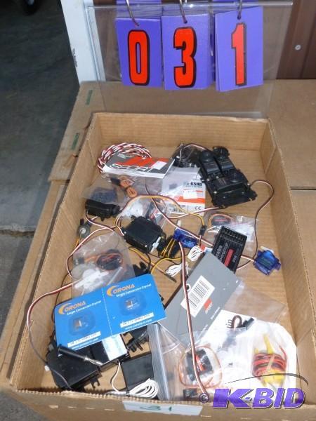 Flat of misc servos and electronics. Some new...