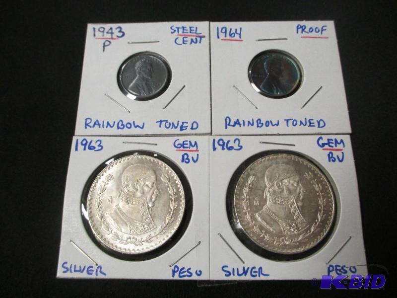 Rainbow Toned Steel Cents and Peso,s