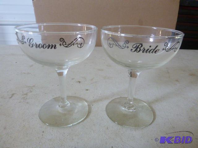 lot 139 image: Bride and Groom Champagne Glasses...