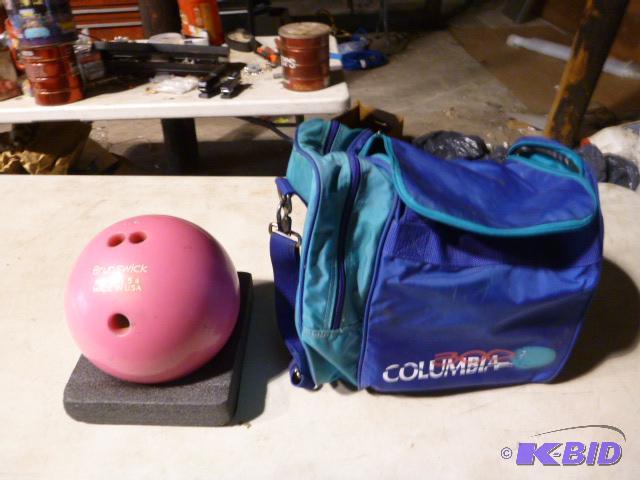 lot 93 image: Brunswick Bowling Ball KHC 7154, with Columbi...