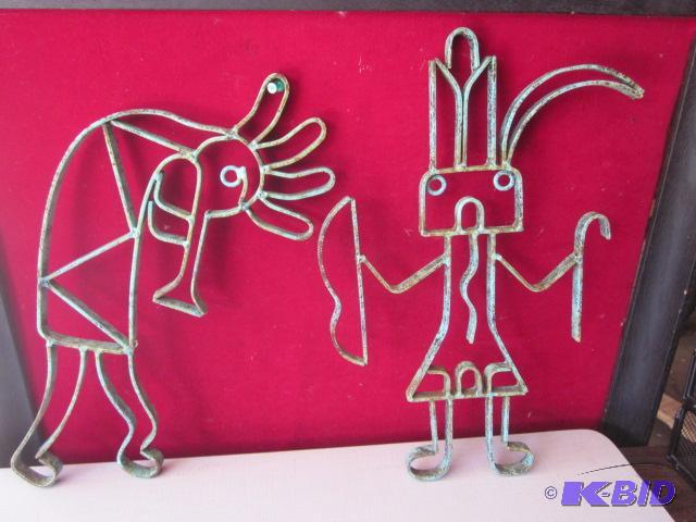 lot 107 image: Pair of 16 inch metal Aztec outdoor or indoor...