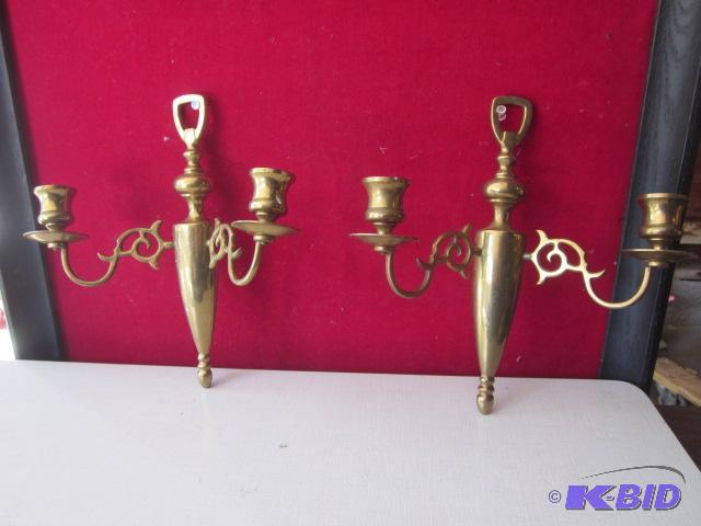 lot 111 image: Pair of brass wall candle sconces....