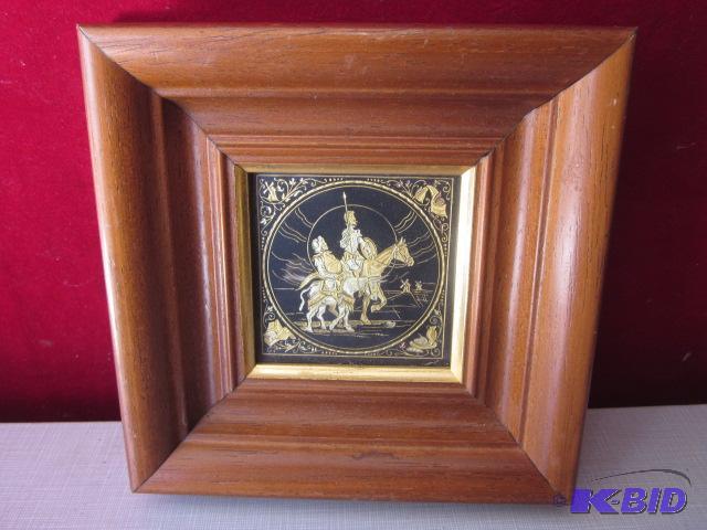 lot 127 image: Metal engraved and framed wall art. ...