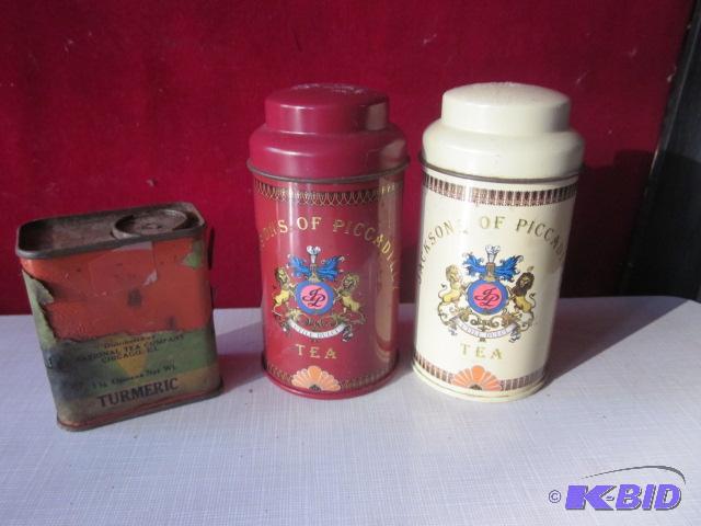 lot 131 image: Lot of (3) vintage spice tins. ...