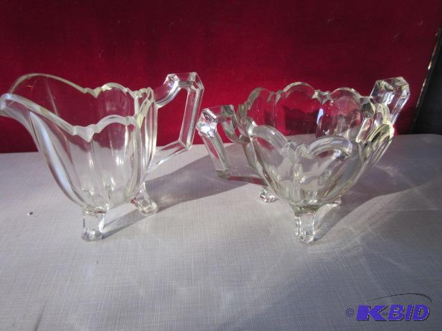 lot 133 image: Pair of crystal glass cream and sugar. ...