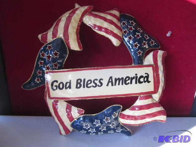lot 137 image: Metal &quotGod Bless America" wall hang...