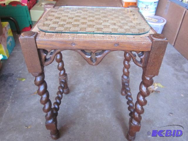 lot 143 image: Antique wood and rattan turn leg and intricat...