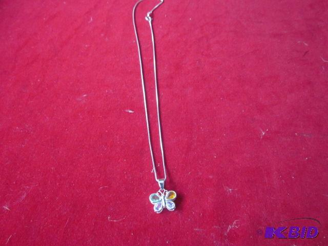 lot 3 image: Sterling Silver butterfly with stones, neckla...