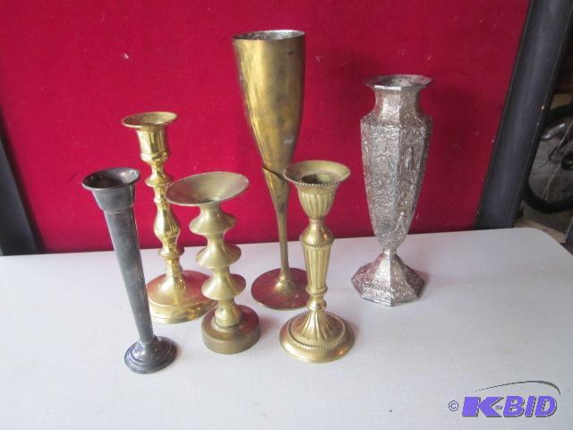 lot 57 image: Lot of silver plate, brass, and other metal i...