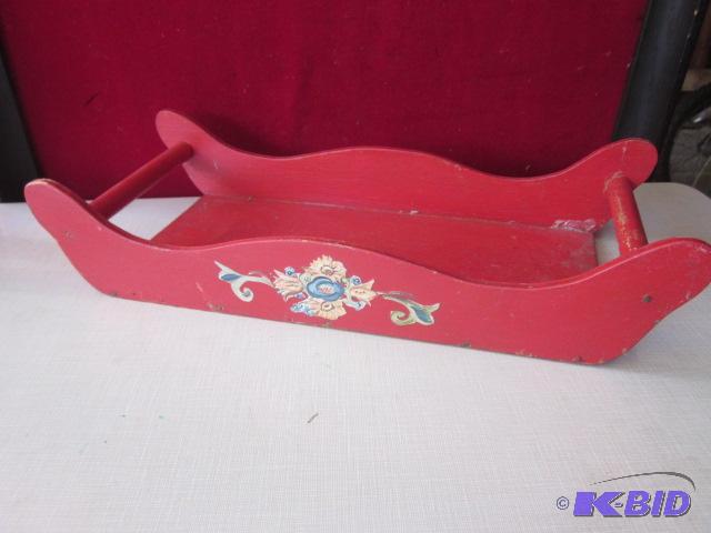 lot 84 image: Large handmade wooden tray, painted red with ...