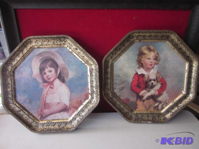 lot 89 image: Pair of octagon shaped tin wall decor....