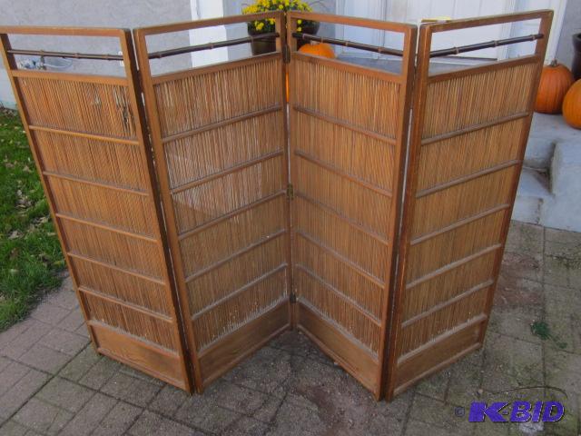 lot 94 image: Large vintage Chinese bamboo wood folding scr...