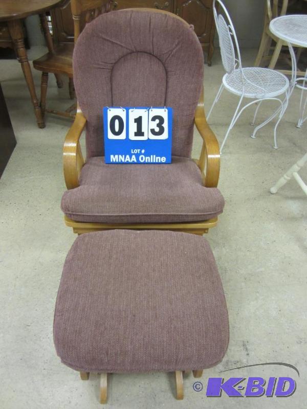 lot 13 image: Upholstered Glider Rocking Chair & Ottoman