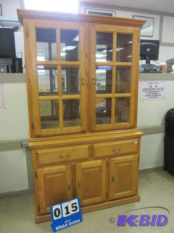 lot 15 image: Solid Wood Lighted Hutch