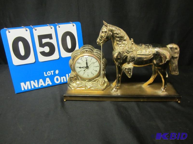 lot 50 image: Antique Metal Horse Clock
