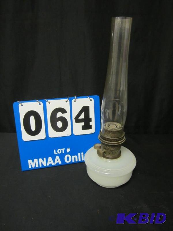 lot 64 image: Antique Aladdin Model B Milk Glass Kerosene Lamp