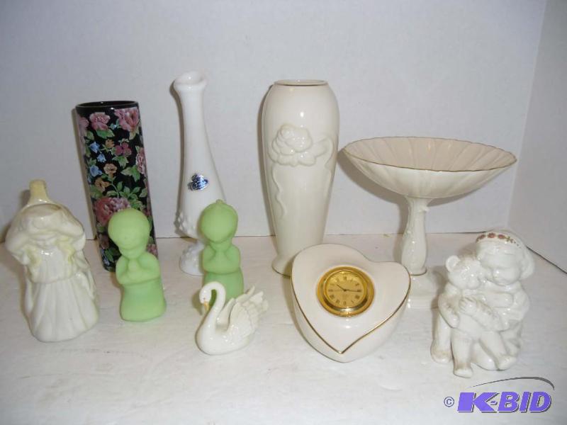 lot 20011 image: Fenton, Lenox, Belleek & Travistock  Vases, Sunflower Dish, Praying Children, Pitcher