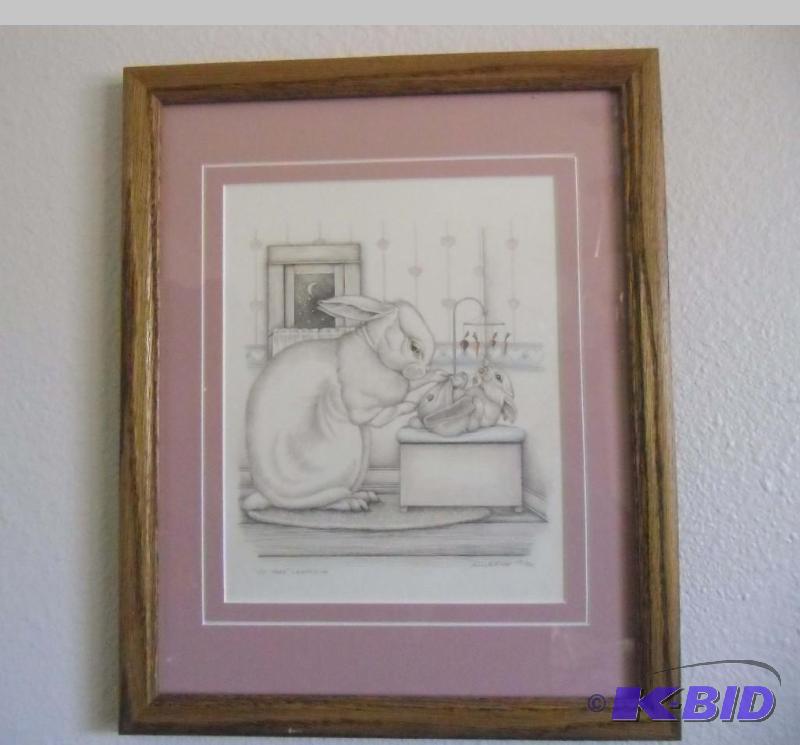 lot 20019 image: WET HARE  by S.B. Rupp 1991 - Limited Edition 139150 Bunny Art Framed
