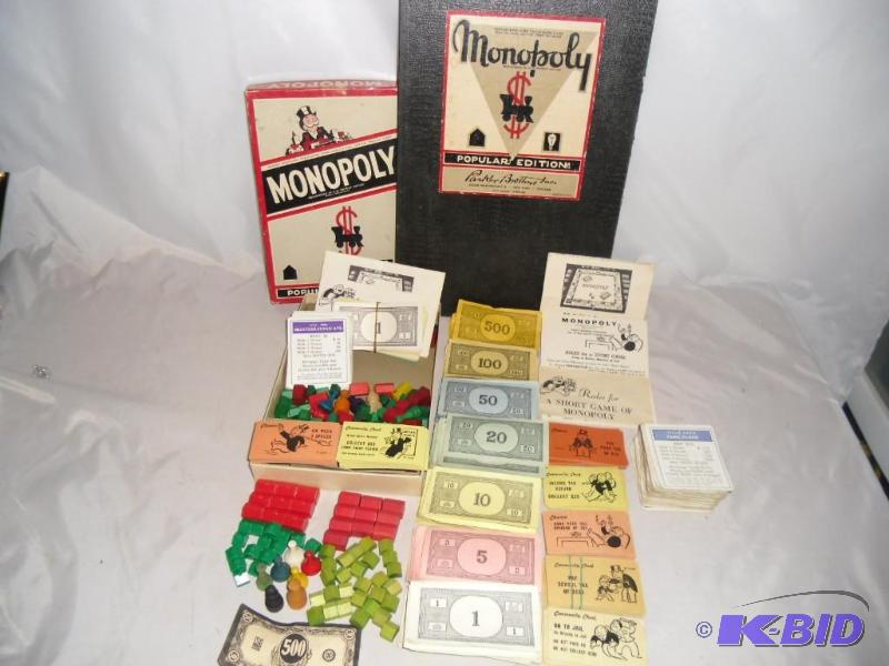 lot 20021 image: Lot Vintage Monopoly -  Wood Tokens, Wood & Plastic Houses,  Money, Game Board, Instructions