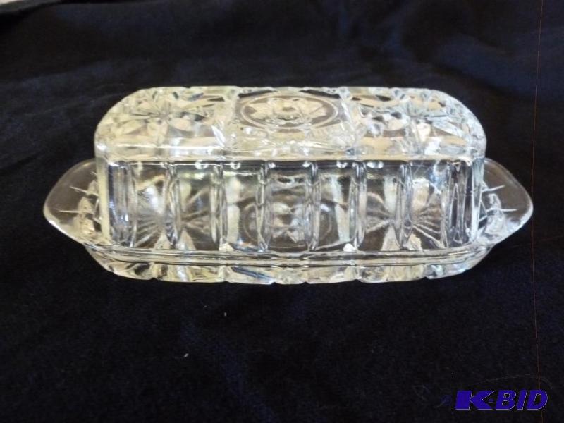 lot 108 image: Vintage cut glass butter dish 7 14" L, ...