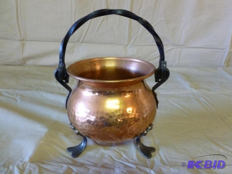 lot 110 image: Nice wrought iron footed and handled hammered...