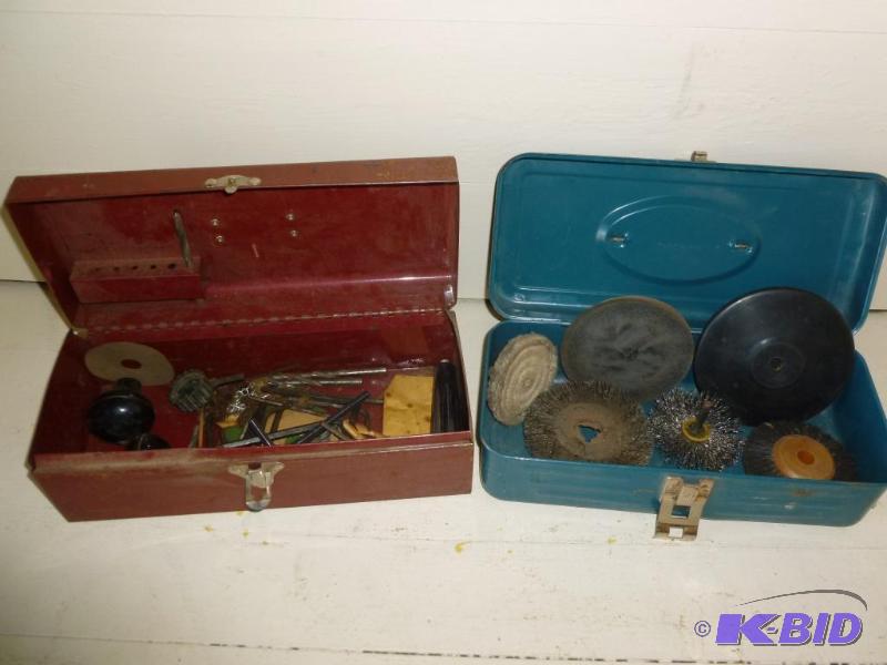 lot 158 image: Lot of two metal tool boxes that contain dril...