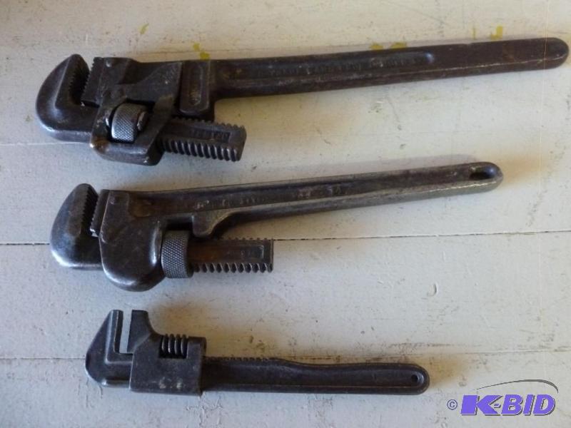lot 168 image: Lot of three vintage pipe wrenches that inclu...