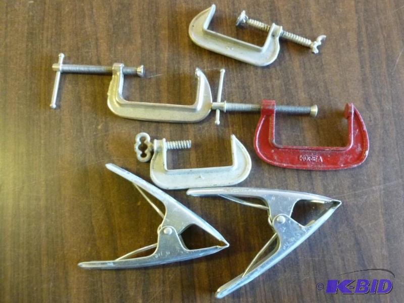lot 170 image: Lot of three c-clamps and two wood clamps....