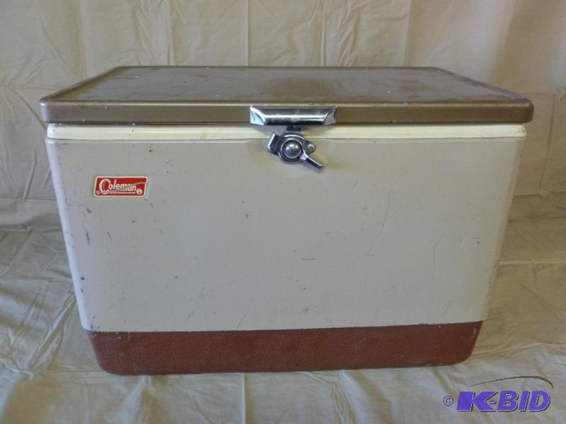 lot 97 image: Large Coleman metal cooler, good usable condi...