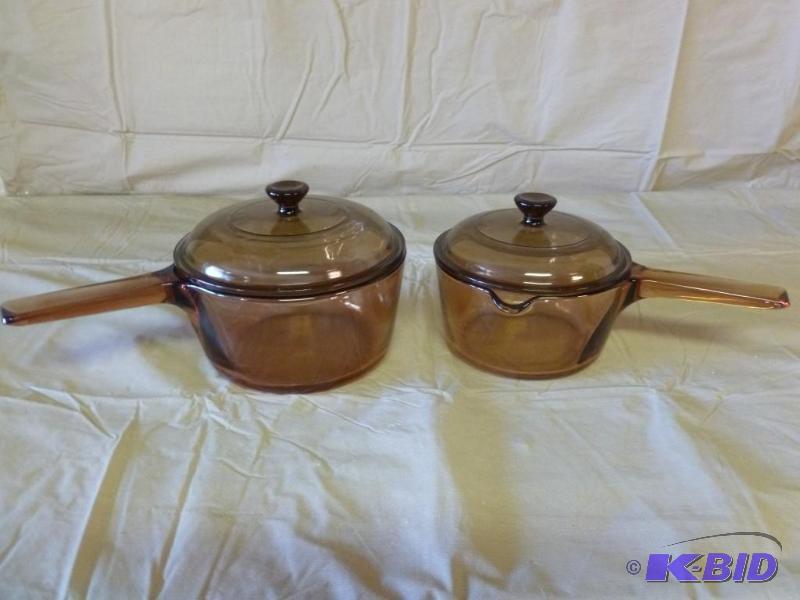 lot 99 image: Lot of two Corning Visions glass sauce pans w...