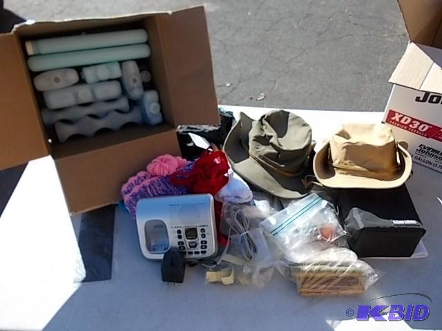 lot 96 image: Box Cooler Ice Packs, 2 Aussie Hats, Telephon...