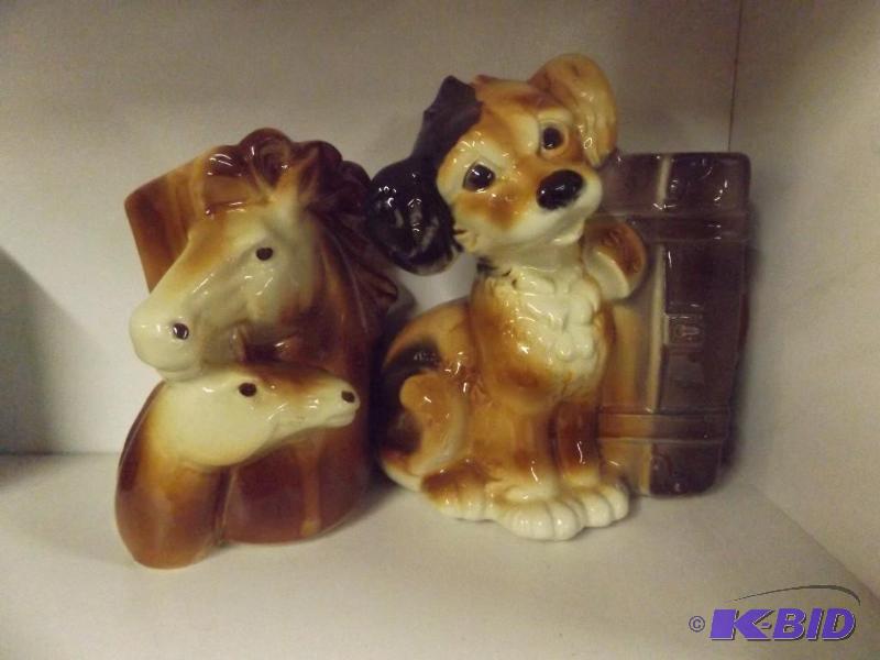 Two planters, one horse head planter and one ...