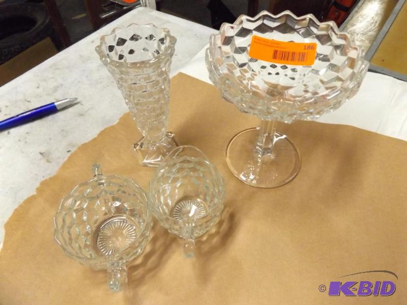 4 pieces, matching cut glass. Cream and Sugar...