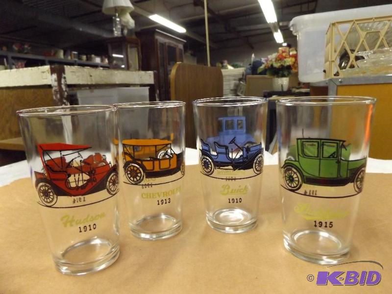 4 vintage car glasses...