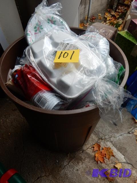 lot 101 image: GARBAGE BIN full of paper plates, napkins etc...