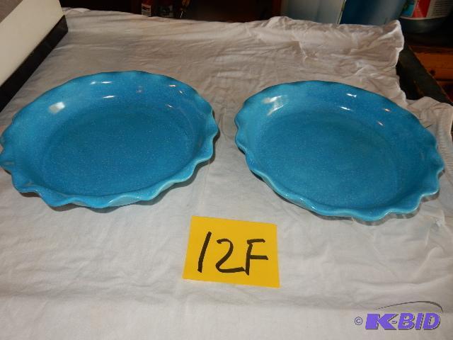 lot 12F image: 2 tufted edged blue pie plates...