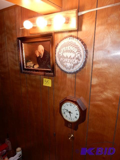 lot 35 image: Wall hangings as pictured  Clock   Hor...