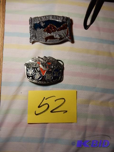 lot 52 image: WWII and AMERICA Commemorative Belt Buckles...
