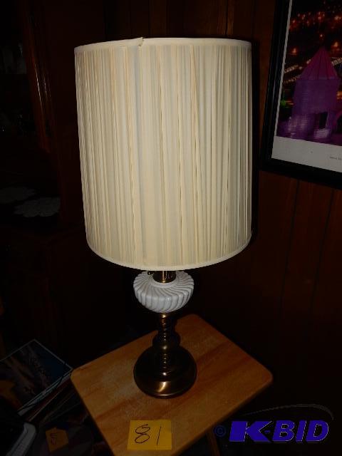 lot 81 image: Table lamp.. Brass base, white glass.. Nice s...
