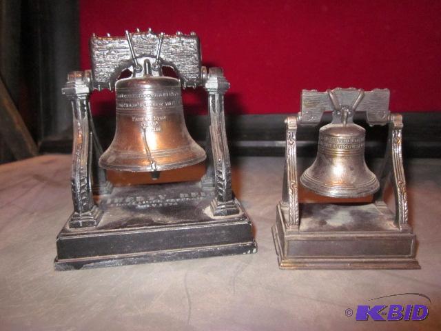 Pair of cast bronze Liberty Bell statues....
