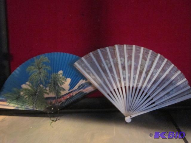 Pair of vintage Asian fans, (1) is marked Hot...