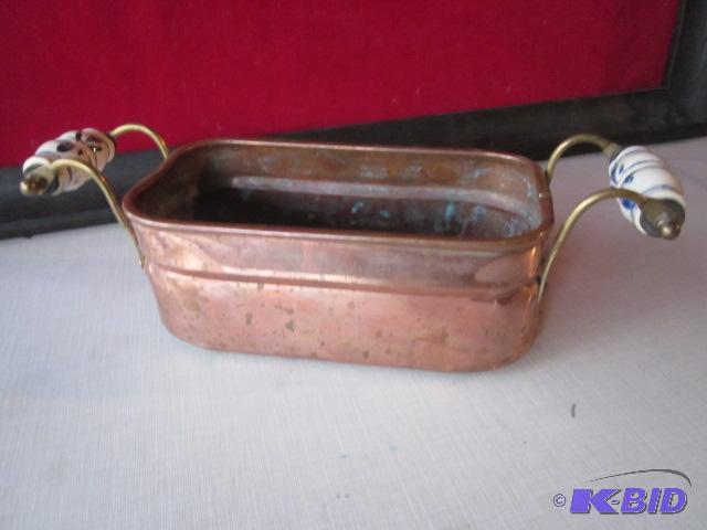 12 inch copper planter with bronze and porcel...