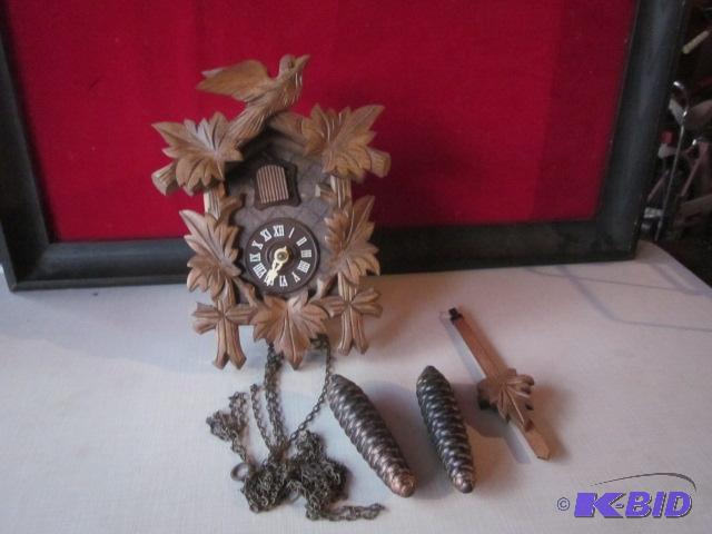 Antique wooden Cuckoo clock with weights, mad...