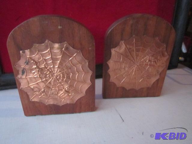 Vintage copper and wood book ends.&nbsp...
