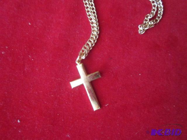 Heavy chain and cross, gold tone, marked Ster...