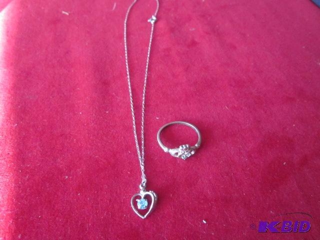 Sterling Silver necklace, pendant, and ring.&...