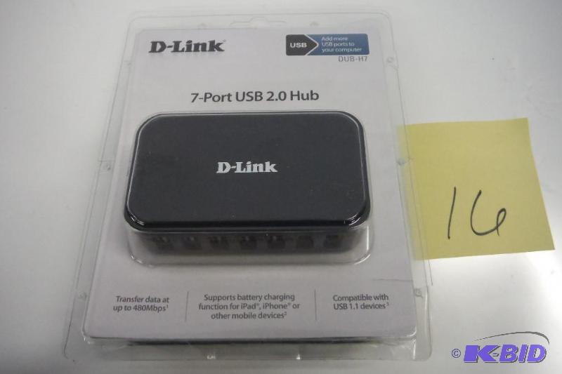 lot 16 image: D-Link Hi-Speed USB 2.0 7-Port Powered Hub (DUB-H7)